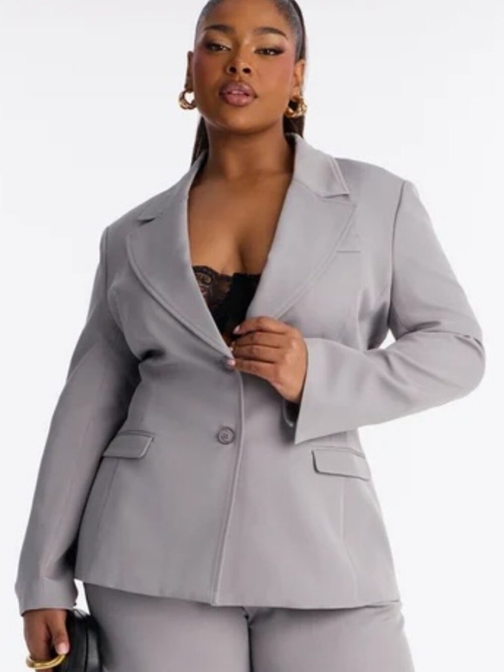Fashion Nova Gray Kendall Hourglass Fitted Blazer SZ L
